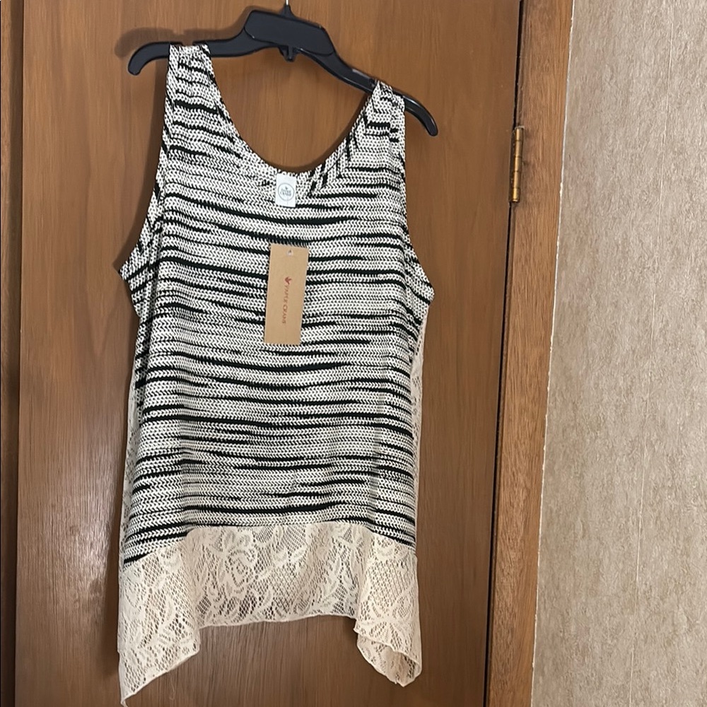 Womens L Paper Crane Cream and White Asymmetrical Sleeveless Tank Top